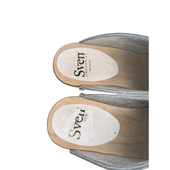 Sven Original Spray Punch Clogs Womens Sz 39 Or 8.5-9 Silver Metallic Leather 3” - Picture 10 of 10